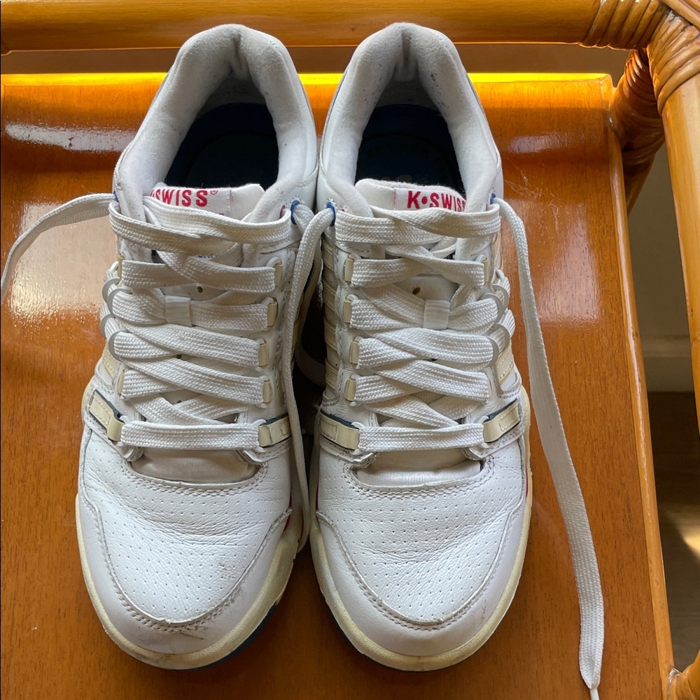K-Swiss White and Red Sneakers